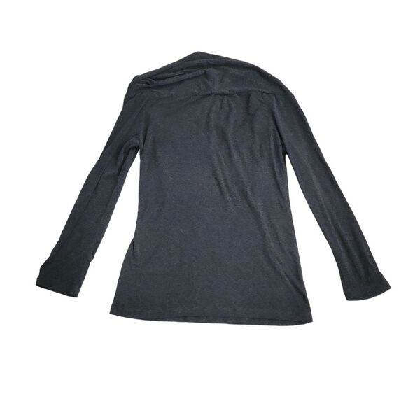 BCBG Maxazria Women's gray faux wrap elbow sleeve shirt Size M cozy preppy - Picture 3 of 7